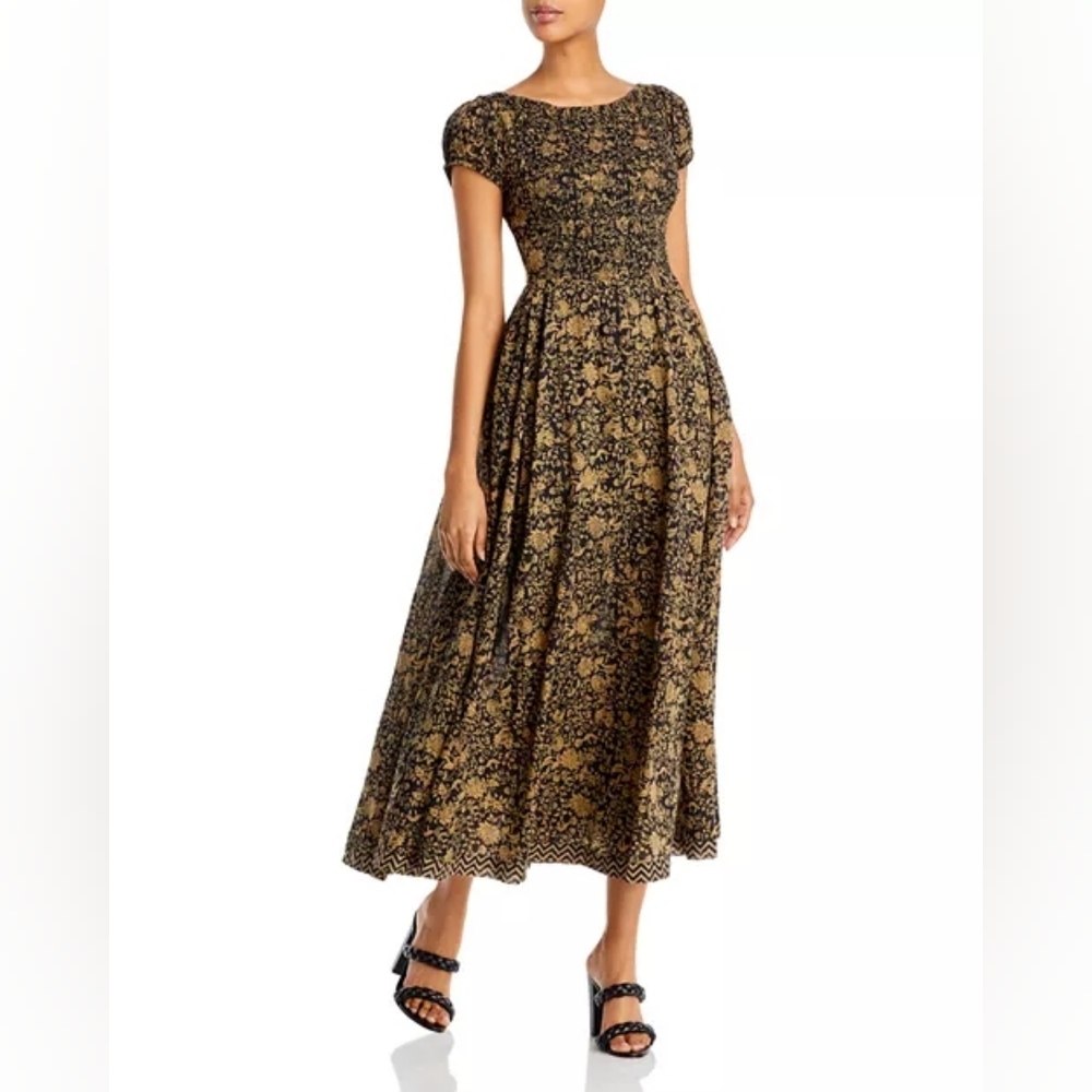 Free People Ultraviolet Floral Print Smocked Midi Dress